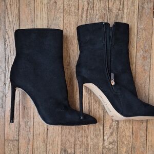 Black Suede Stiletto Ankle Boots - Women's High Heel Zip Booties
